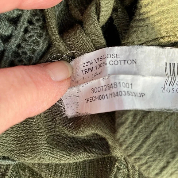 NUON gauze lace up front long butterfly bell sleeves olive green NEW size XS - Picture 7 of 11